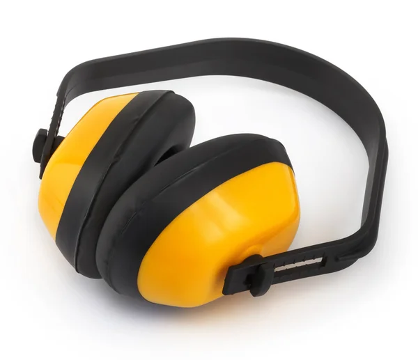 Słuchawki Ochronne Prac Budowlanych Lub Przemysłowych Kolorowe Czarno Żółte Izolowane — Zdjęcie stockowe