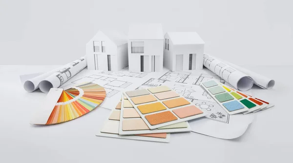 Colores Diseño Elección Para Planificación Casa Muestras Yeso Plano Con —  Fotos de Stock