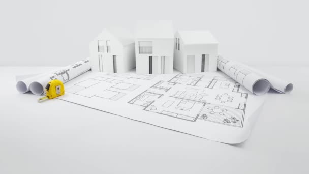House Construction Plan Concept Tools Building Work Architectural Model Houses — Stock Video