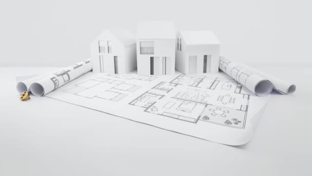 Planning House Plumbing Components Equipment Plumber Work Tools Blueprint Model — Stock Video