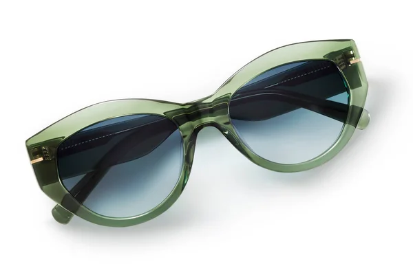 Sunglasses Green Bright Color Transparent Plastic Eyewear Top View Shadow — Fotografia de Stock