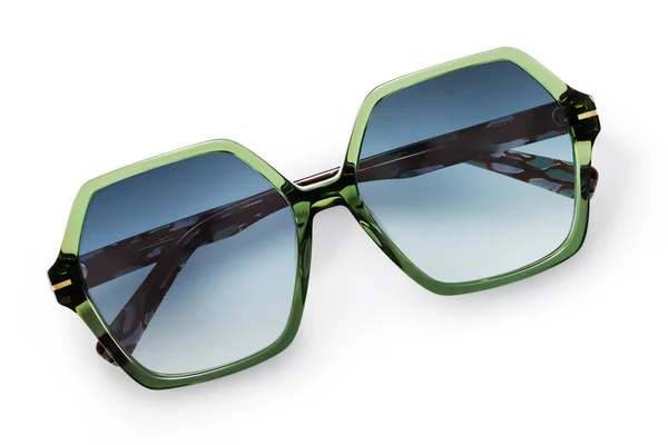 Sunglasses Green Bright Color Transparent Plastic Eyewear Top View Shadow — Stockfoto