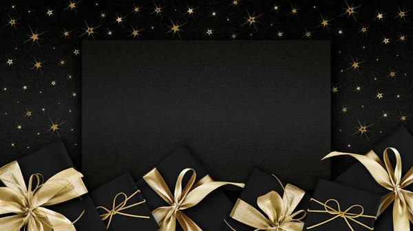 Boldog Karácsonyt Vagy Fekete Péntek Koncepció Fekete Ajándék Doboz Fényes — Stock Fotó