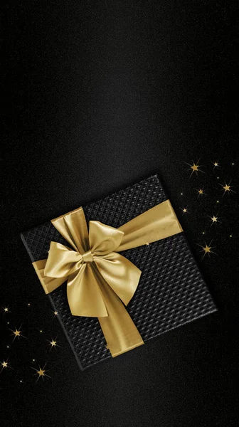 Веселое Рождество Черная Пятница Концепция Черный Подарочный Коробок Блестящей Золотой — стоковое фото