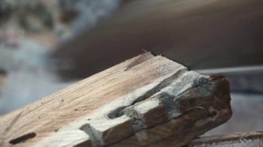 Hand Sawing wood manually, carpenters, furniture, cupboards and wood-based furniture