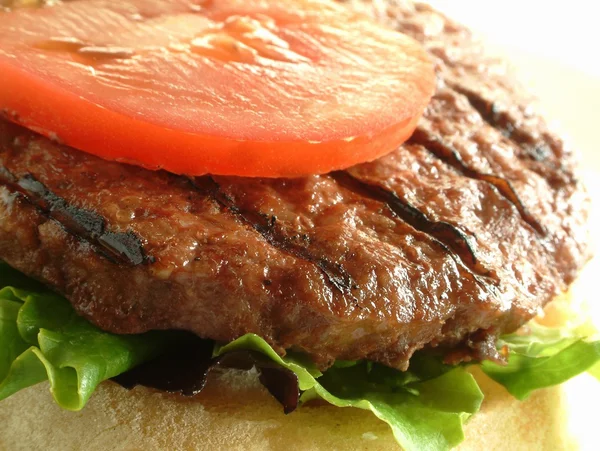 Hamburger op broodje met tomaat — Stockfoto