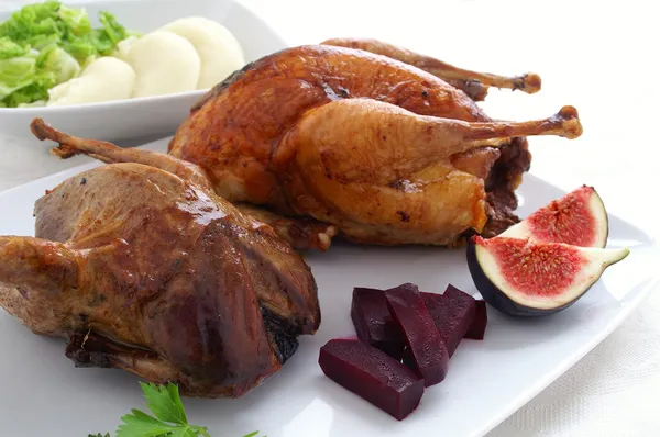 Roast partridge and pheasant — Stock Photo, Image