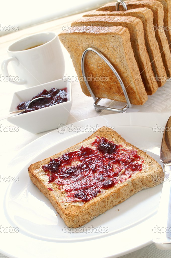 Sliced brown bread toasted with conserve
