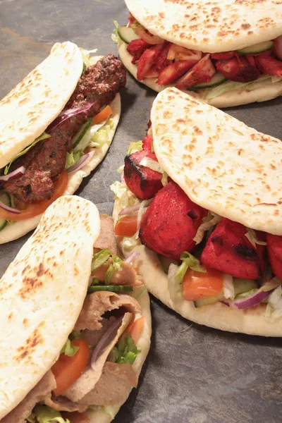Tikka kofte shish donner naan sandwiches Stock Picture