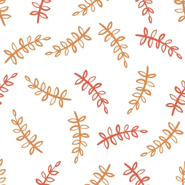 Motif vectoriel sans couture de branches orange sur fond blanc, minimalisme — Image vectorielle