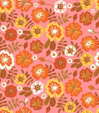 Vector floral seamless modeli çizilmiş çiçekli