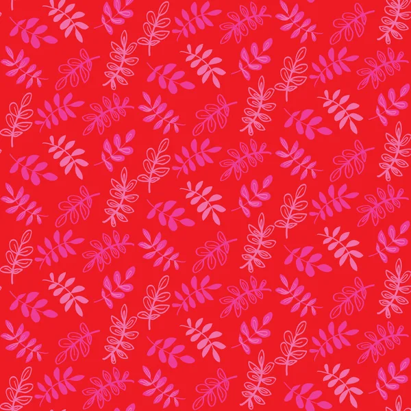 小枝和树叶的粉红色无缝矢量图案 — 图库矢量图片