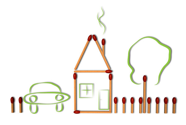 House car and tree from matches