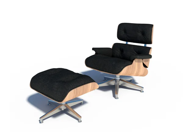 Sedia relax in pelle nera legno — Foto Stock