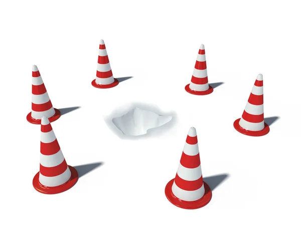 Cones de tráfego com furo — Fotografia de Stock