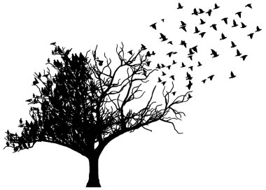 ağaç ve kuşlar sanat illüstrasyon