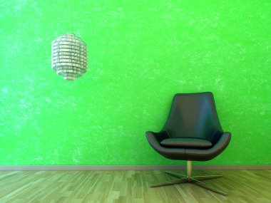 iç sahne yeşil duvar ile sandalyenin