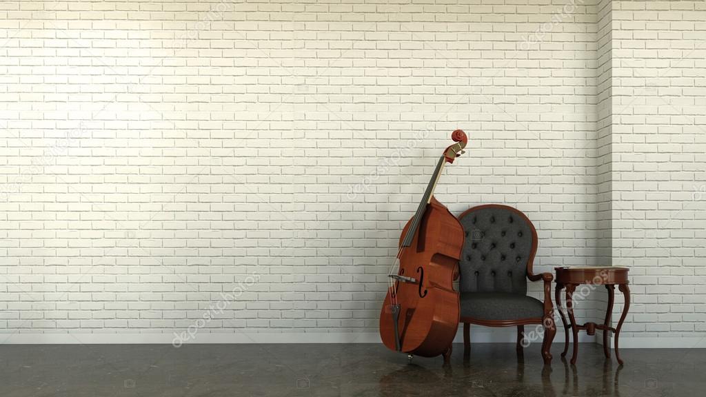 Interior scene with double bass