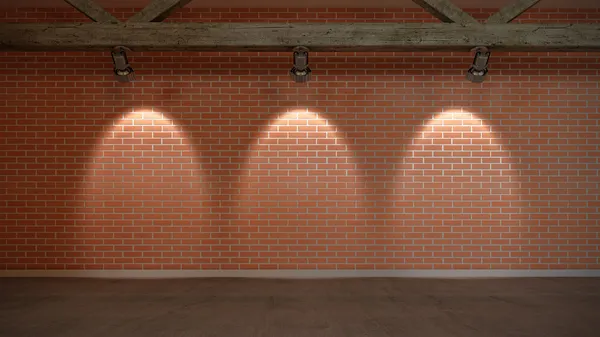 Wnętrze sceny z ściana z cegły — Zdjęcie stockowe