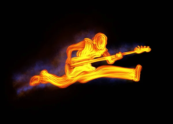 Tüzes Zenész Gitáros Ugrik Színpadon Illusztráció — Stock Fotó