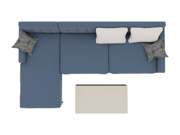 Sofa Kain Biru Dengan Tampilan Puncak Tabel Tanpa Jalur Seleksi — Stok Foto