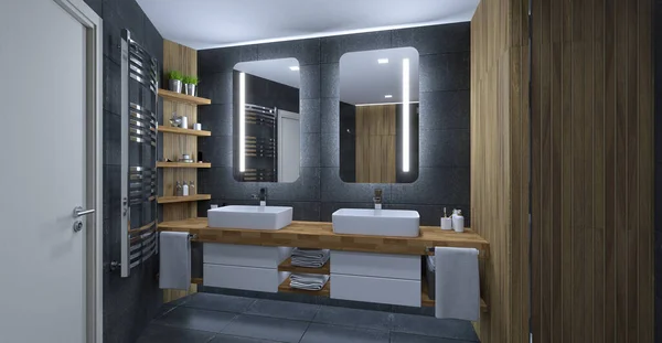 Baño Moderno Diseño Doble Lavabo —  Fotos de Stock