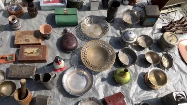 Flea Market Street Market Vintage Old Stuff — Vídeo de Stock