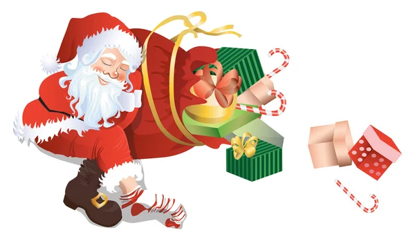 Babbo Natale a pelo e borsa con regali — Vettoriale Stock