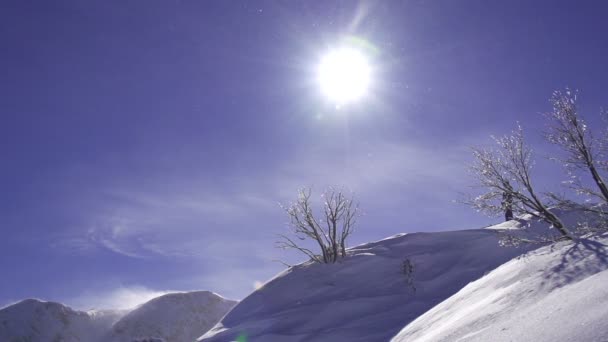 Schneeflocken auf den Bergen — Stockvideo