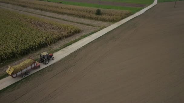 Трактор проезжает по полям — стоковое видео