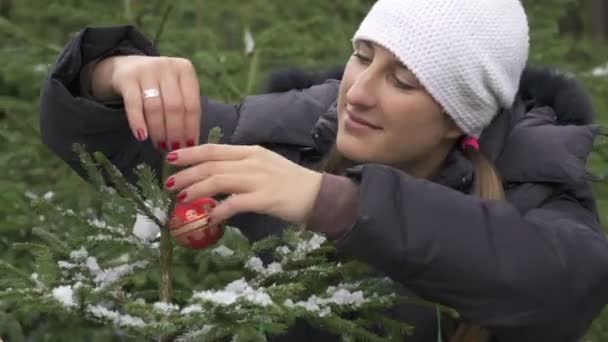 Decorar árbol de navidad — Vídeos de Stock
