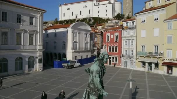 Going up in old city Piran — Stock Video