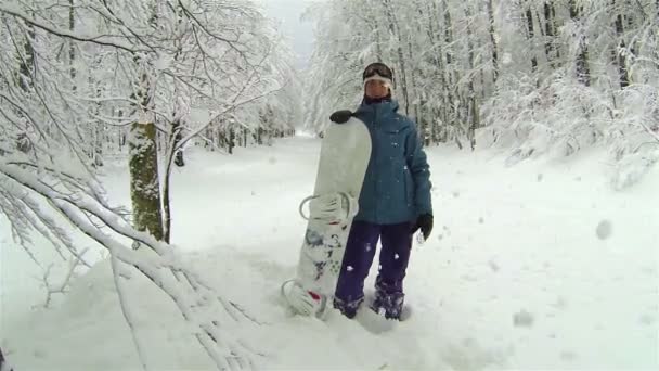 Snowboardzista w zimowej scenerii — Wideo stockowe