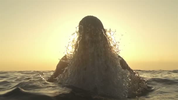 Vrouw opspattend water met haar haren — Stockvideo