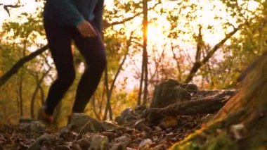 Altın akşam güneşleri gölgelerin arasından süzülüyor ve yürüyüşçülerin üzerinde parlıyor..