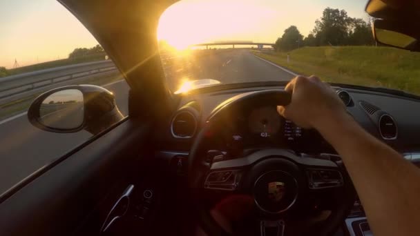 Highway Slovenia August 2020 Pov Golden Evening Sunbeams Shine Cockpit — Stock Video