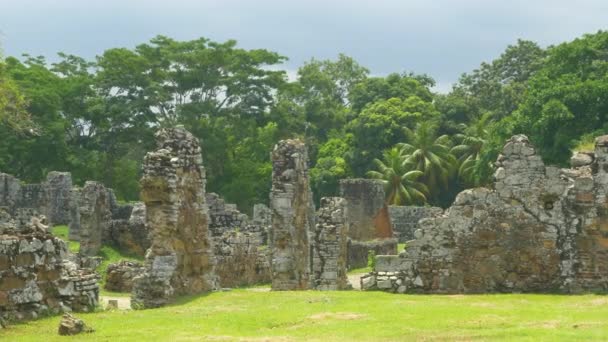 Idyllisk Över Unesco Kulturarv Antika Resterna Panama Viejo Promenader Mellan — Stockvideo