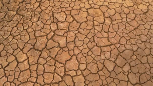 人工俯冲 对长期干旱造成的裂隙地带的空中俯瞰 褐色干燥的土壤 地面有裂缝 没有植被 因缺水而形成裂缝的干景观 — 图库视频影像