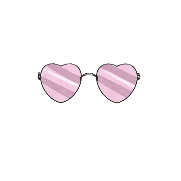 Acuarela gafas de color rosa en forma de corazón. Aislado sobre un fondo blanco —  Fotos de Stock