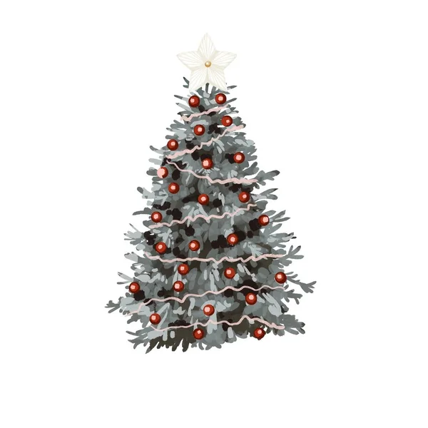 水彩画的冬季圣诞树，白色的背景隔离。蓝色圣诞树 — 图库照片