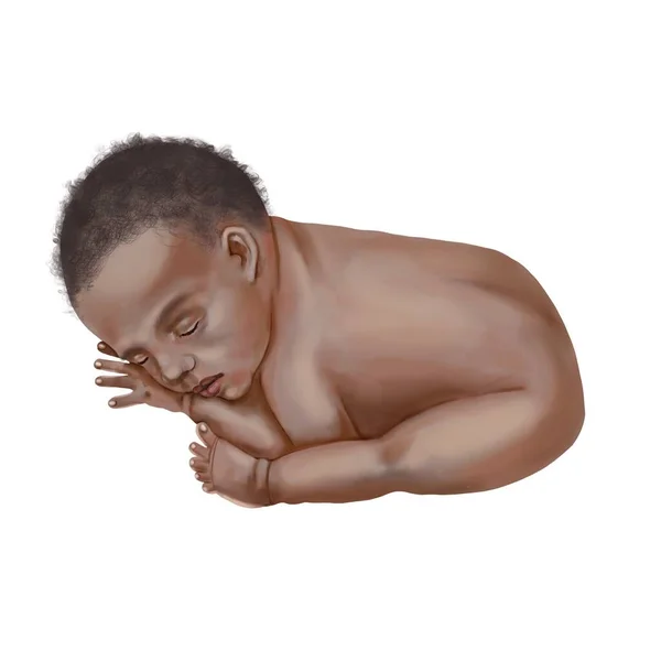 African American infant sleeping. Watercolor illustration of a newborn baby. — Foto Stock