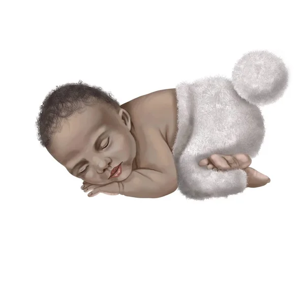 Bebé afroamericano recién nacido. acuarela ilustración de un bebé en un lindo traje — Foto de Stock