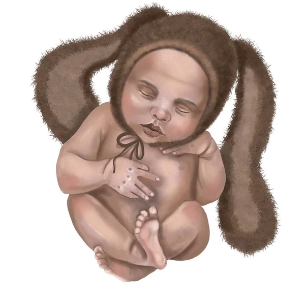 African American baby newborn. watercolor illustration of a baby in a cute costume — Stock fotografie