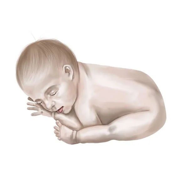 Un bebé acuarela está aislado sobre un fondo blanco. Bebé recién nacido duerme — Foto de Stock