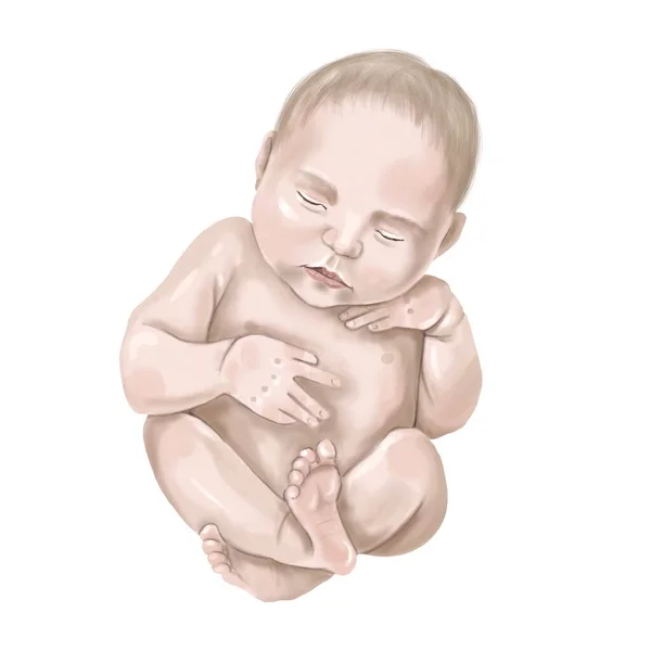 A watercolor infant is isolated on a white background. Newborn baby sleeps — Stock Fotó