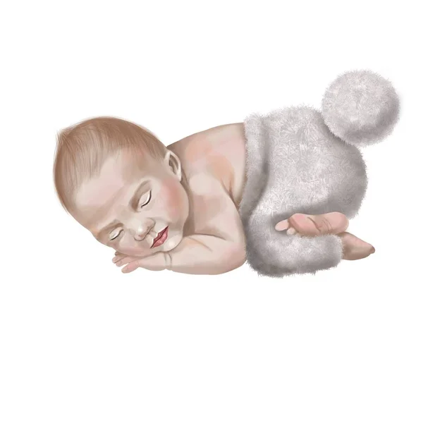 A watercolor infant is isolated on a white background. Newborn baby sleeps — Fotografia de Stock