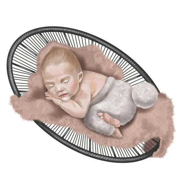 A watercolor infant is isolated on a white background. Newborn baby sleeps — Zdjęcie stockowe