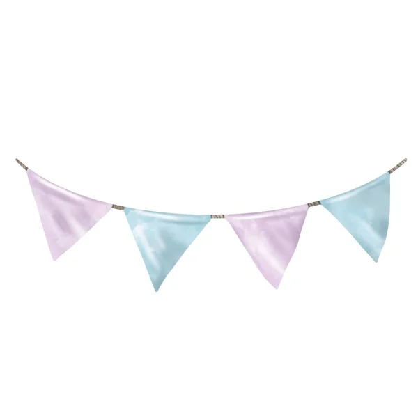 Party garland. watercolor holiday flags in blue-pink. Boho style — Fotografia de Stock