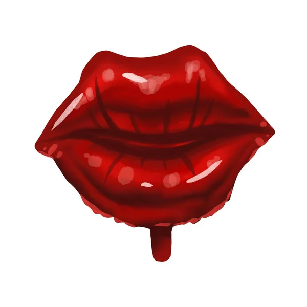 Akvarell röd ballong i form av kvinnors läppar. Isolerad på en vit bakgrund — Stockfoto