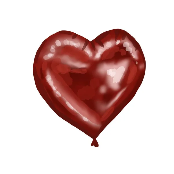 Kalp şeklinde suluboya kırmızı balon. Beyaz bir arkaplanda izole edilmiş — Stok fotoğraf